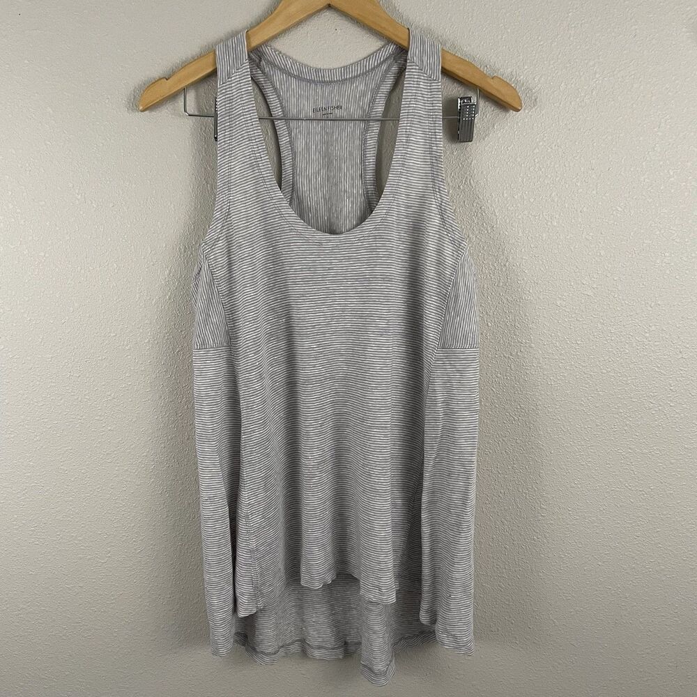 Eileen Fisher Womens S Gray White Stripe 100% Linen Oversize Racerback Tank
